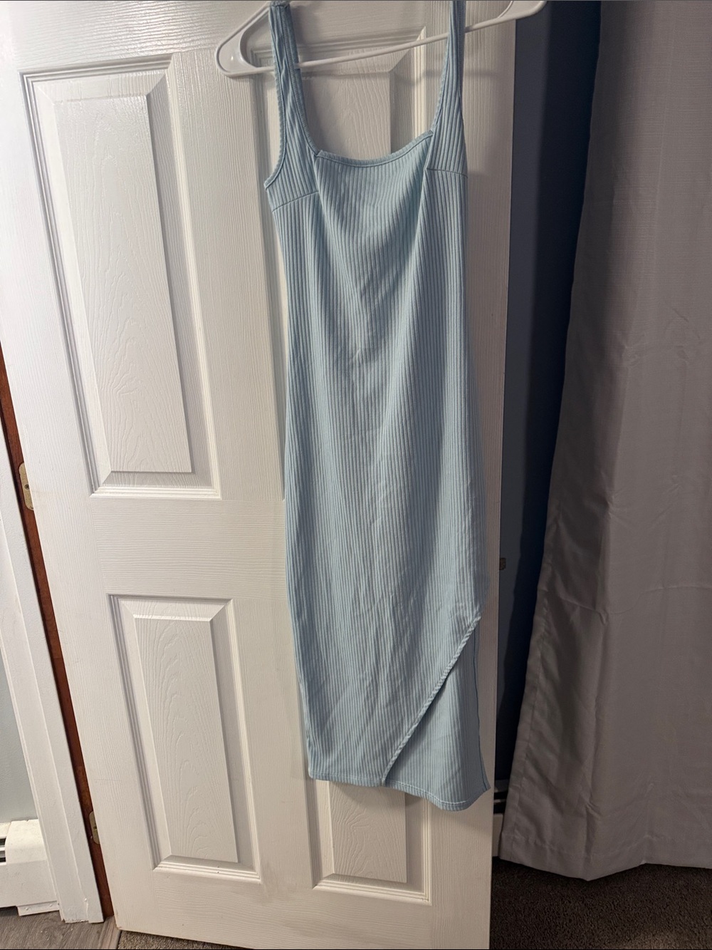 Princess Polly Light Blue Ribbed Asymmetrical Slip Dress